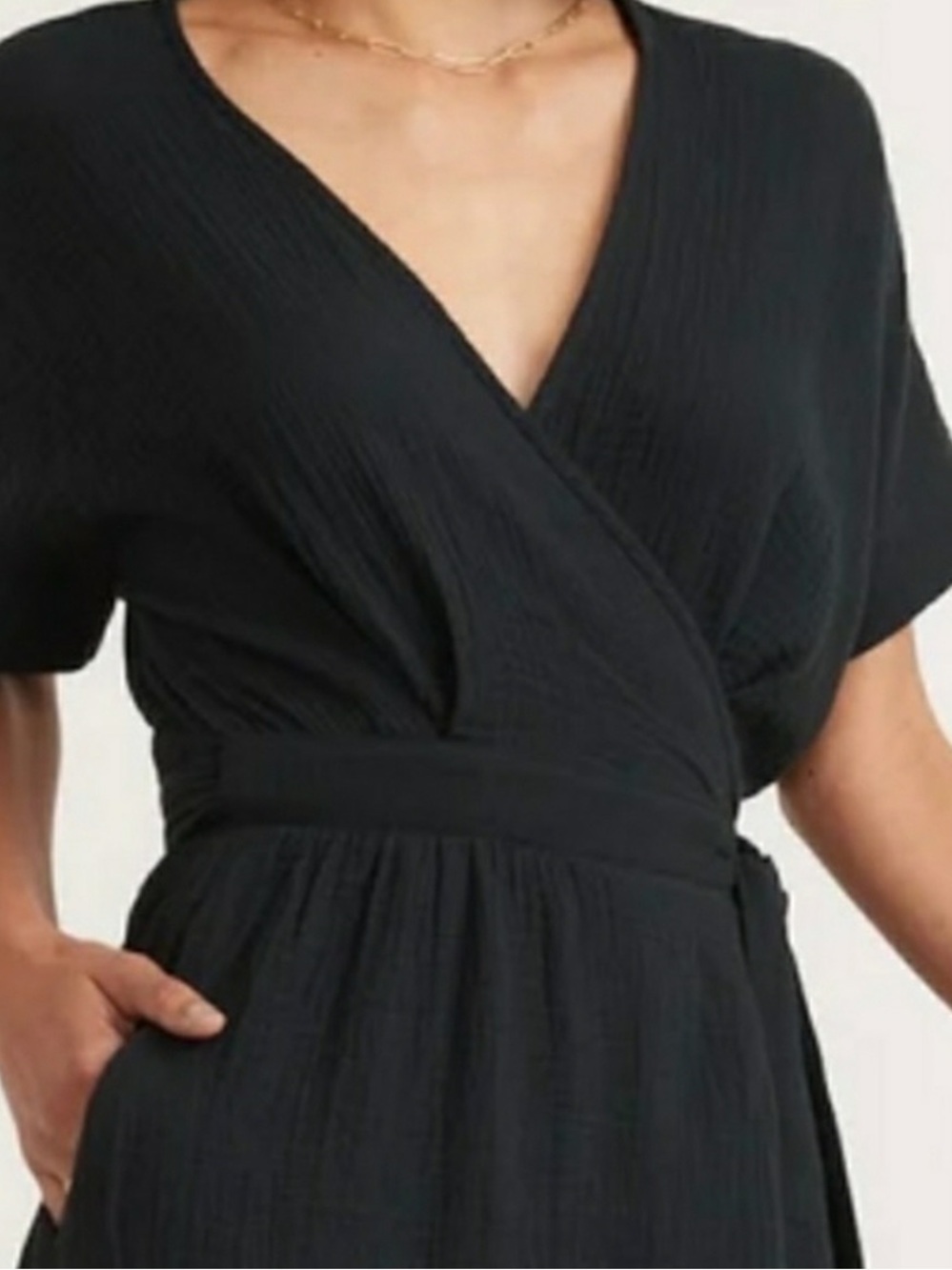 Marine Layer Black Valencia Wrap Dress Gauze Cotton Small - Picture 3 of 9